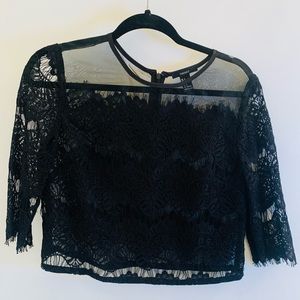 Black lace roomy crop top